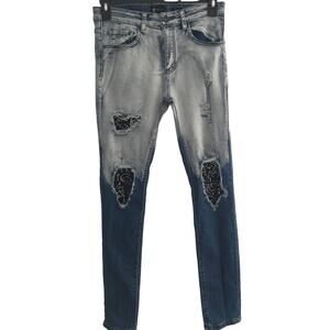 Waimea, Skinny Fit, 30X32 Half Acid Wash Half Dark Wash Bling On Black Inserts
